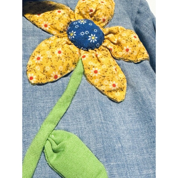 VTG 1970's Chambray Button Up Shirt Puffed Quilted Flowers Stems & Leaves M ? - Picture 7 of 10